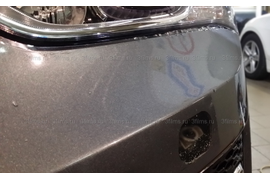 Защита ЛКП Hyundai Santa Fe антигравийной полиуретановой пленкой 3М капот, передний бампер, зеркала, стекла фар, проемы ручек дверей. Подрезка краев на бампере. 