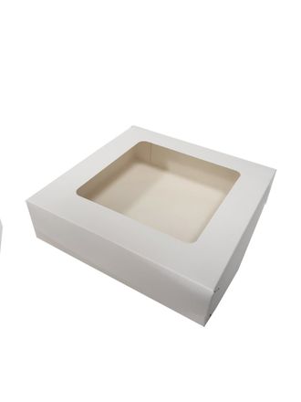 Коробка для торта с окном, 22,5*22,5*6 см (КТ 60) БЕЛАЯ или КРАФТ на выбор