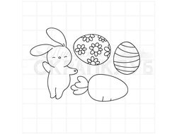 Штамп зайчик, морковка и пасхальные яйца