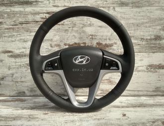 Кожаная оплетка на руль  Hyundai Accent (Хюндай Акцент)/Hyundai Solaris (Хюндай Солярис) с перфорацией