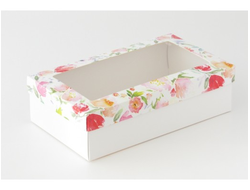 Коробка подарочная ВЫСОКАЯ 5П-В 7 см С ОКНОМ (25*15* выс 7 см), акварельные цветы