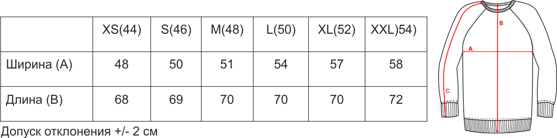 Размерная сетка свитшота реглан фото
