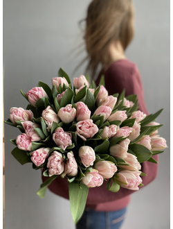 Букет тюльпанов, 35 тюльпанов. розовые тюльпаны, тюльпаны купить в москве, цветы любимой