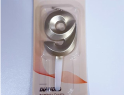 Свеча в торт «Грань», цифра "9", Золото