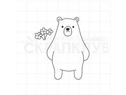 Штамп для скрапбукинга медведь с букетом цветов