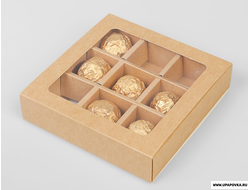 Коробка для конфет 9 шт 13,8 x 13,8 x 3,8 см Бурый