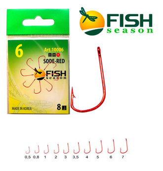 Крючки FishSeason SODE RED № 5 с ушком, покрытие RED (10уп.Х10шт.) арт. 10006R