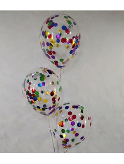 Воздушный шар с гелием с конфетти "Разноцветные круги" 30см
