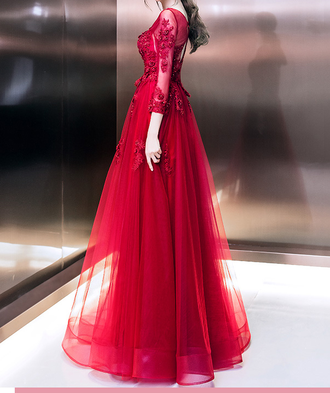 Винно-красное вечернее бальное платье с рукавами прокат Уфа