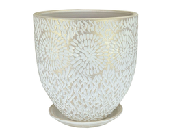 Белый жемчужный красивый керамический цветочный горшок диаметр 28 см в стиле "кантри"