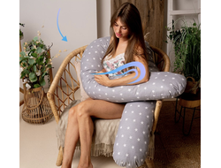 Подушка для беременных U 340 см с шариками антистресс + наволочка на молнии звездопад на сером