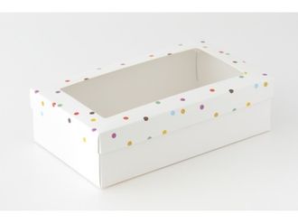 Коробка подарочная ВЫСОКАЯ 5П-В 7 см С ОКНОМ (25*15* выс 7 см), горох
