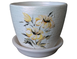Белый необычный цветочный горшок из керамики диаметр 12 см с рисунком цветок