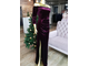 Фиолетовое вечернее бархатное платье с открытыми плечами и разрезом "Velvet" прокат Уфа