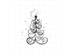 штамп Новогодняя елка из завитков с падающими снежинками