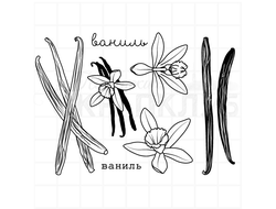 Штамп для скрапбукинга ваниль - стручки и цветки, картинка и надпись
