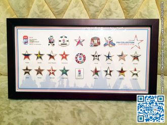 Набор значков ЧМ-2016 в деревянной рамке (тираж 100 шт)