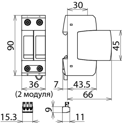 952116 УЗИП класса II DEHNguard M DG M TT 2P 385 FM для однофазных систем TT и TN с контактом для удаленной сигнализации