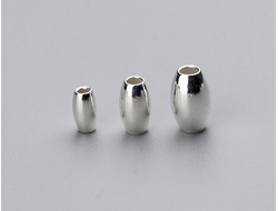 Бусина овальная серебряная с двумя отверстиями, диаметр 3.0 мм, два отверстия диаметром 1.2 мм