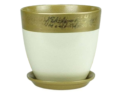 Белый с оливковым керамический горшок для комнатных цветов диаметр 21 см