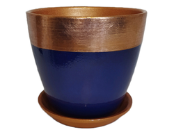 Сапфировый темно-синий с бронзовым горшок керамический для комнатных растений диаметр 21 см