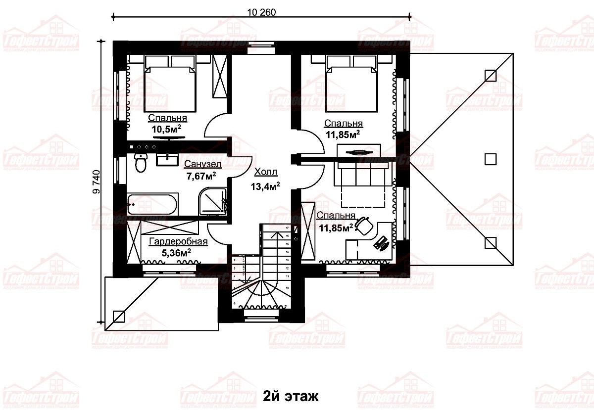 План второго этажа двухэтажного дома в ипотеку под ключ в Орле