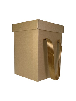 Коробка картонная с ручками-лентами (бурая) и крышкой (бурая), 175*175*250 мм