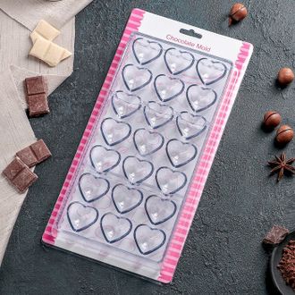 Форма пластиковая для шоколада 21 ячейки &quot;Сердца №2&quot; 28x14x2,5 см