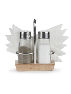 Набор для специй (соль, перец) + салфетница на деревянной подставке Luxstahl [1504N]