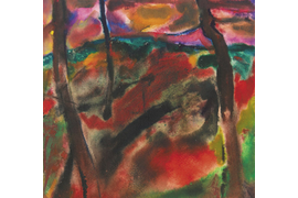 «Сосны на закате», 1975-1978 г., бумага, акварель, гуашь, 27,5х29