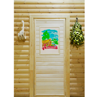 Дверь банная 1800*700  панно цветное с резьбой