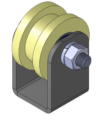 Ролик КАПРОЛОН d 40vv под ТРУБУ 10х10 (профильн.) на ПЛАТФОРМЕ. Артикул Р2411