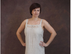Льняное платье-сарафан "Гагея" с вышивкой (размер 44-52)