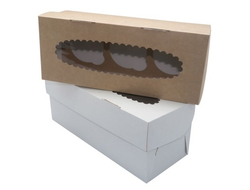 Коробка на 3 кекса ECO MUF 3 (25*10*10 см), двухсторонняя Крафт/белая