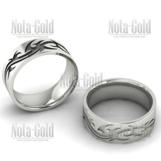 Широкие обручальные кольца из белого золота с узором
