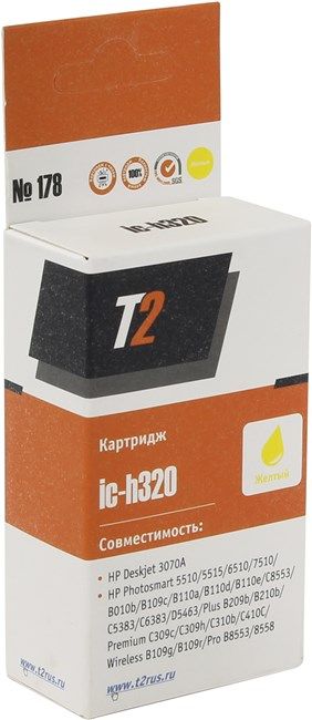 T2 CB320HE/№178 Картридж T2 №178 для HP Deskjet 3070A/Photosmart 5510/6510/7510/B110/C8583, жёлтый, с чипом, 250 стр.