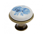 Ручка-кнопка, старая бронза/керамика (синяя роза)