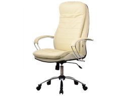 Кресло для руководителя из натуральной кожи LUX3 Бежевый + Хромированное пятилучие