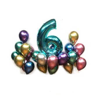 Композиция на день рождения из хромированных шаров с цифрой