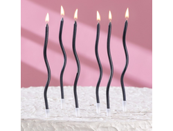 Свечи для торта СЕРПАНТИН коктейльные, 6 шт  Черные с золотом