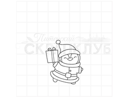 Штамп Пингвин в костюме Санта Клауса с подарком