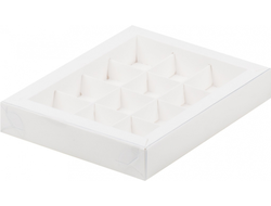 Коробка на 12 конфет 19*15*3 см,  с пластиковой крышкой и с разделителями, Белая