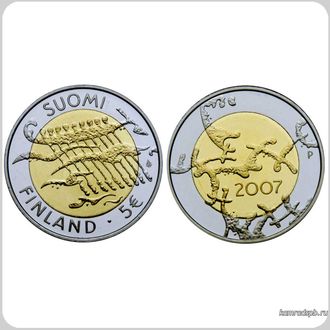 Финляндия. 5 евро 2007 год. 90 лет независимости Финляндии