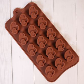 Форма силиконовая для шоколада &quot;Два сердца&quot; 20*10 см, 15 ячеек