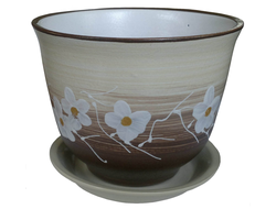 Бежевый с коричневым стильный керамический горшок для комнатных цветов диаметр 13 см с рисунком