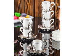Набор для сервировки кофе на 6 персон "Стамбул, Девичья Башня", декор "Серебро", Турция