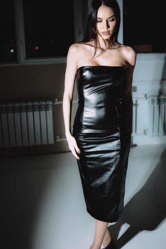 Черное кожаное платье-футляр "Лонг-Айленд" напрокат Уфа