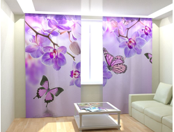 Фотошторы 150x260*2	Габардин	(150;260)(150;260)	Бабочки у воды с орхидеями