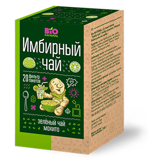 Чай ВIONATIONAL" Имбирный Зеленый МОХИТО  (20ф/п х 1,7г) 40г