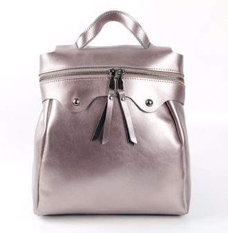 Кожаный женский рюкзак серебристо-пудровый